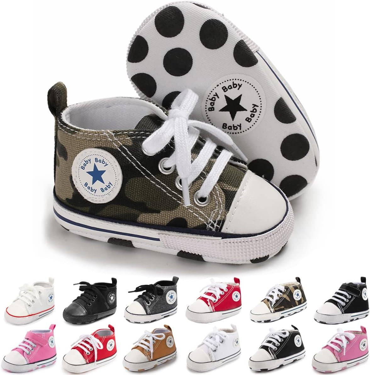 Unisex Baby Boy Girl Canvas Sneaker Soft Sole Infant Lace up Newborn Ankle Toddler First Walkers Crib Shoes